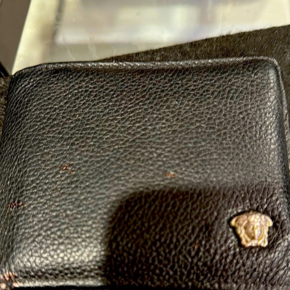 Versace Black wallet with silver Medusa Emblem
